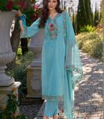 Women Ethnic Motifs Embroidered Thread Work Cotton Kurta with Trousers & With Dupatta