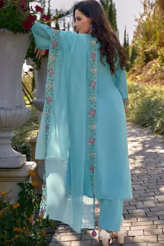 Women Ethnic Motifs Embroidered Thread Work Cotton Kurta with Trousers & With Dupatta