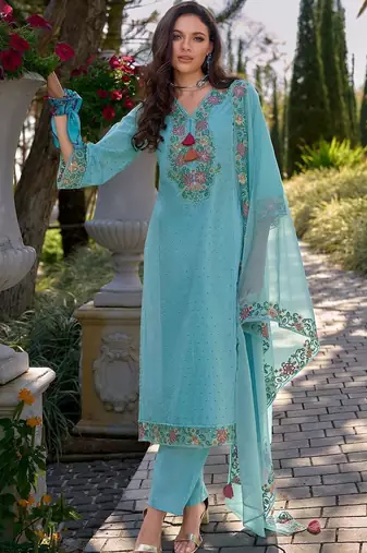 Women Ethnic Motifs Embroidered Thread Work Cotton Kurta with Trousers & With Dupatta