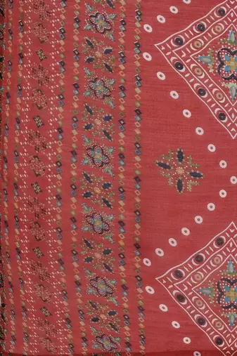 Floral printed cotton v neck kurta trouser & dupatta set