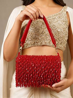 Red shoulder strap beaded clutches for women 1