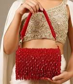 Red shoulder strap beaded clutches for women