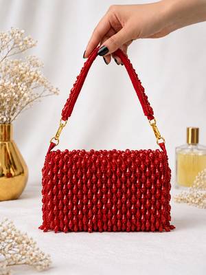 Red shoulder strap beaded clutches for women 2