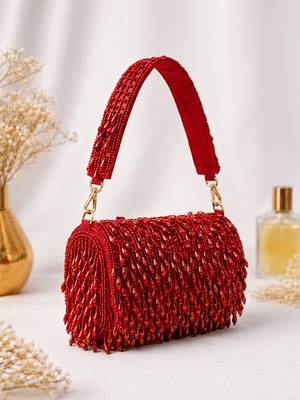 Red shoulder strap beaded clutches for women 3