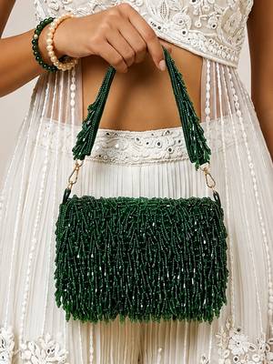 Green shoulder strap beaded clutches for women 1