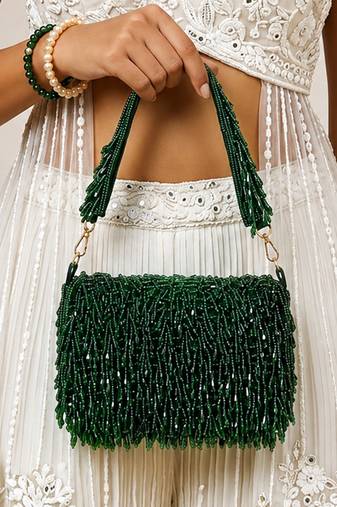 Green shoulder strap beaded clutches for women