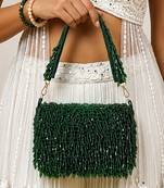 Green shoulder strap beaded clutches for women