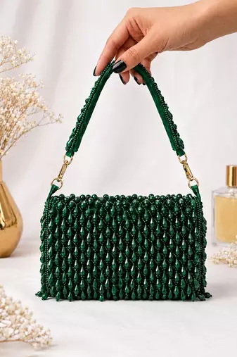 Green shoulder strap beaded clutches for women
