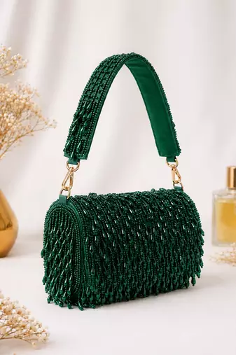 Green shoulder strap beaded clutches for women