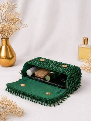 Green shoulder strap beaded clutches for women 4