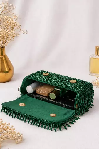 Green shoulder strap beaded clutches for women