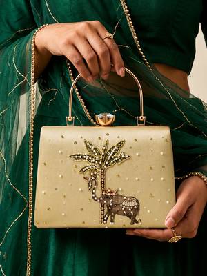 Gold shoulder strap satin embroidery clutches for women 1