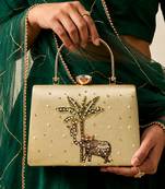 Gold shoulder strap satin embroidery clutches for women