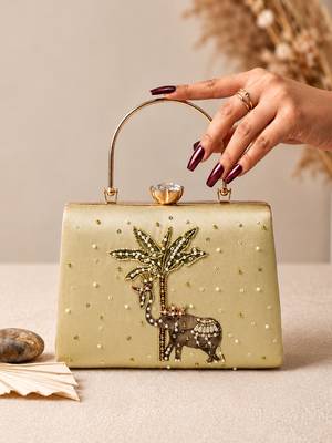 Gold shoulder strap satin embroidery clutches for women 2