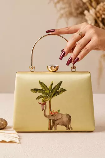 Gold shoulder strap satin embroidery clutches for women