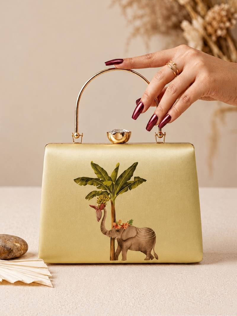 Gold shoulder strap satin embroidery clutches for women