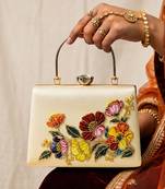 Beige shoulder strap satin embroidery clutches for women