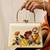 Beige shoulder strap satin embroidery clutches for women