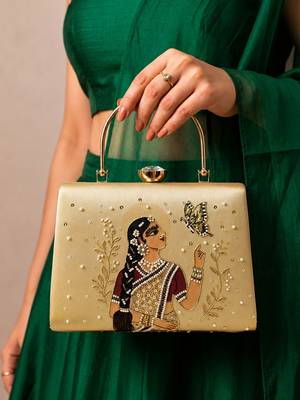 Beige shoulder strap satin embroidery clutches for women 1