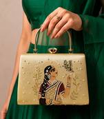 Beige shoulder strap satin embroidery clutches for women