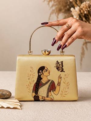 Beige shoulder strap satin embroidery clutches for women 3