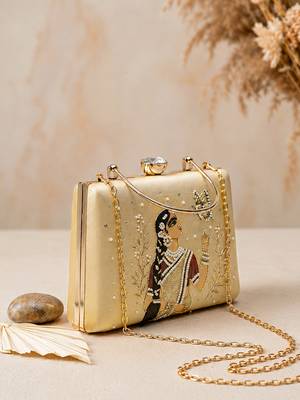 Beige shoulder strap satin embroidery clutches for women 4