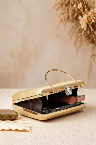 Beige shoulder strap satin embroidery clutches for women