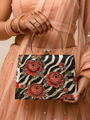 Black shoulder strap satin embroidery clutches for women 1