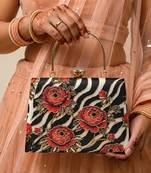 Black shoulder strap satin embroidery clutches for women