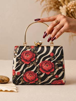 Black shoulder strap satin embroidery clutches for women 3