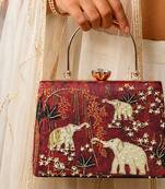 Red shoulder strap satin embroidery clutches for women