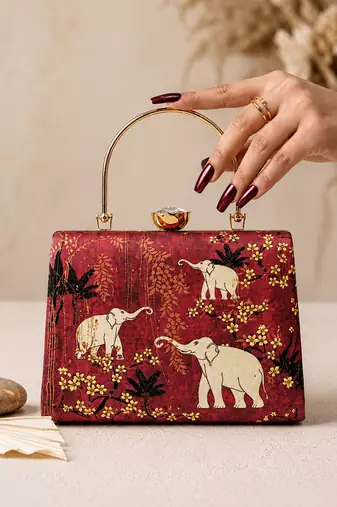 Red shoulder strap satin embroidery clutches for women