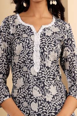 Floral printed cotton round neck kurta trouser & dupatta set 4