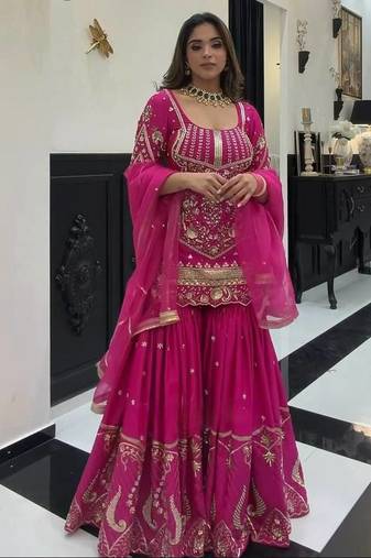 Pink sequin Embroidery Work Silk Blend Salwar Suit