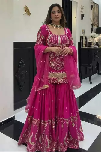Pink Color Sequence Embroidery Work Silk Blend Salwar Suit