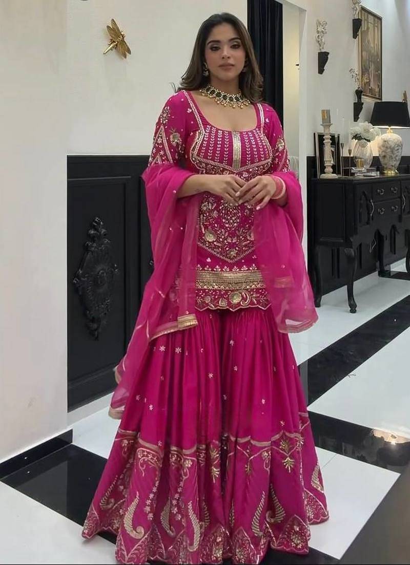 Pink Color Sequence Embroidery Work Silk Blend Salwar Suit
