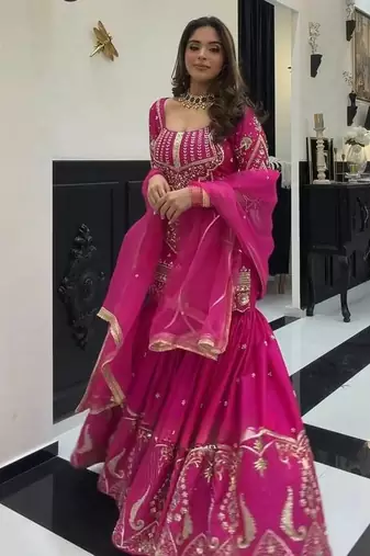 Pink Color Sequence Embroidery Work Silk Blend Salwar Suit