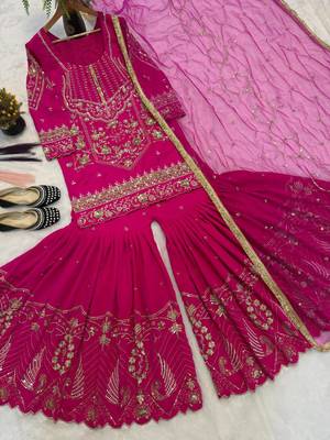 Pink Color Sequence Embroidery Work Silk Blend Salwar Suit 3