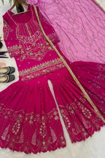 Pink Color Sequence Embroidery Work Silk Blend Salwar Suit