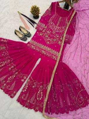 Pink Color Sequence Embroidery Work Silk Blend Salwar Suit 4