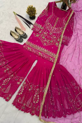 Pink Color Sequence Embroidery Work Silk Blend Salwar Suit
