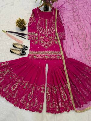 Pink Color Sequence Embroidery Work Silk Blend Salwar Suit 5