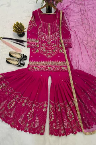 Pink Color Sequence Embroidery Work Silk Blend Salwar Suit
