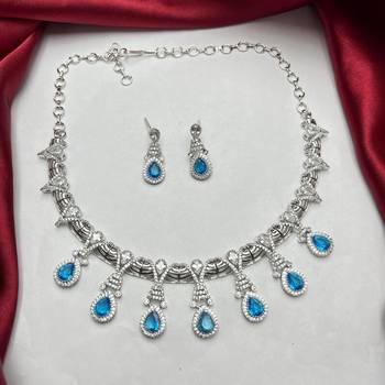 blue topaz crystal bridal jewellery set, silver teardrop necklace earrings 2