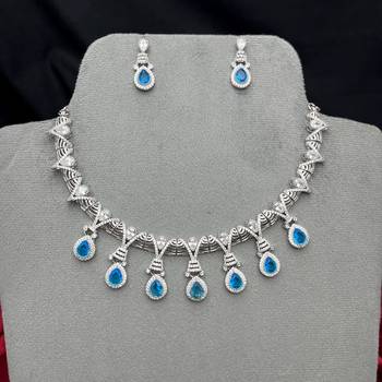 blue topaz crystal bridal jewellery set, silver teardrop necklace earrings 3