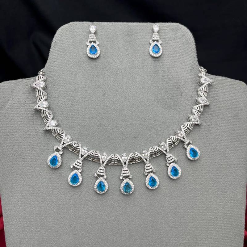 blue topaz crystal bridal jewellery set, silver teardrop necklace earrings