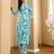 Floral printed cotton v neck kurta trouser & dupatta set