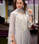 Floral Embroidered Sequinned Straight Kurta with Trouser & Dupatta