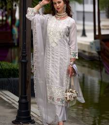 Floral Embroidered Sequinned Straight Kurta with Trouser & Dupatta