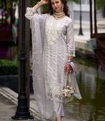 Floral Embroidered Sequinned Straight Kurta with Trouser & Dupatta